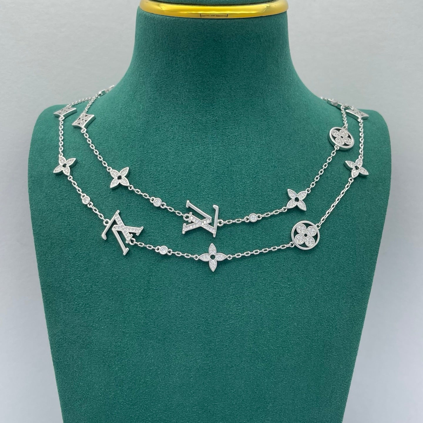 Floral Motif Multi-Charm Long Station Necklace