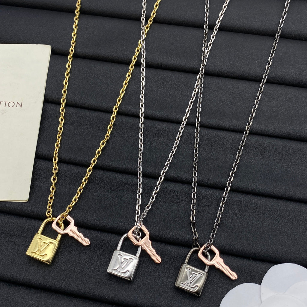 Mini Padlock & Key Double Charm Cable Chain Necklace