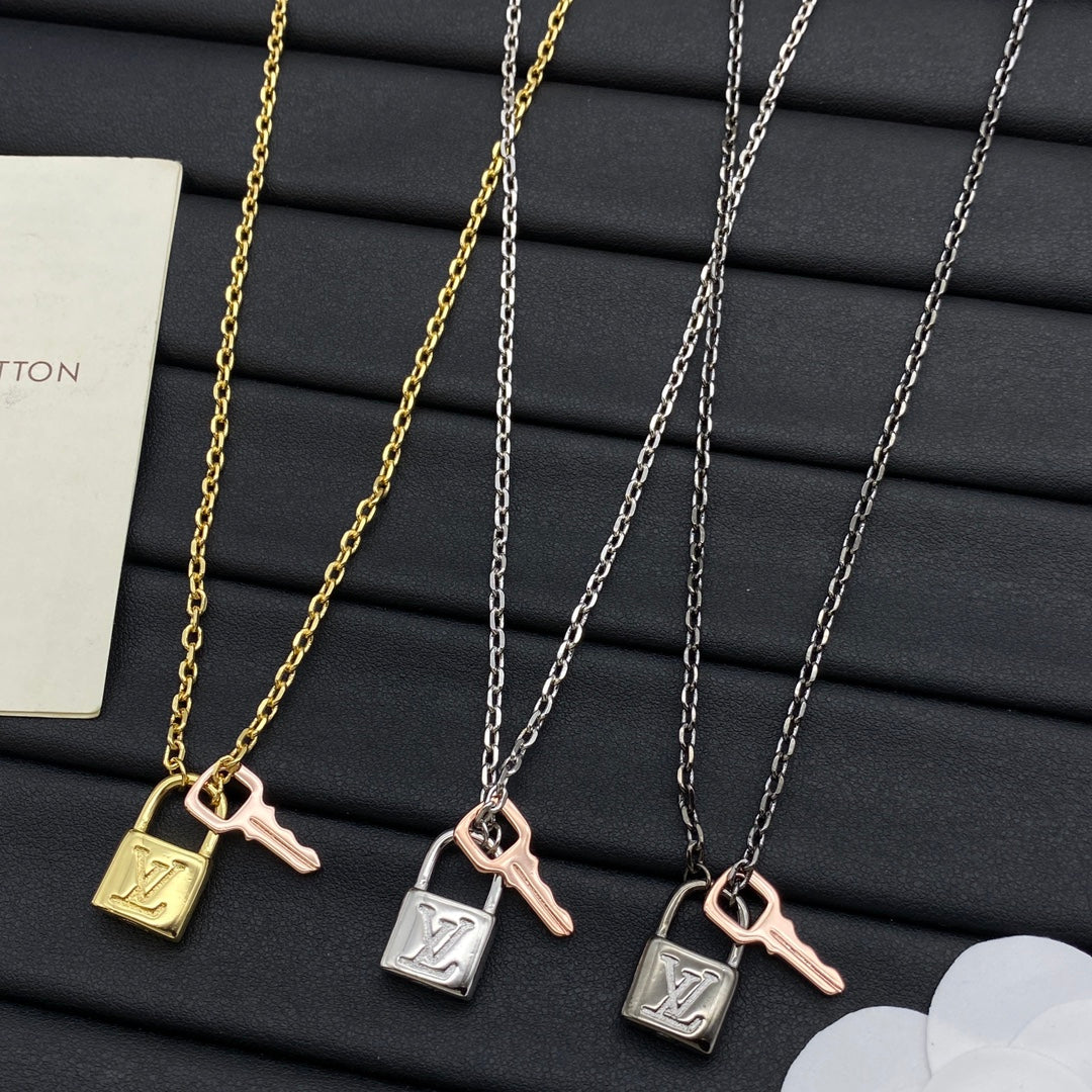 Mini Padlock & Key Double Charm Cable Chain Necklace