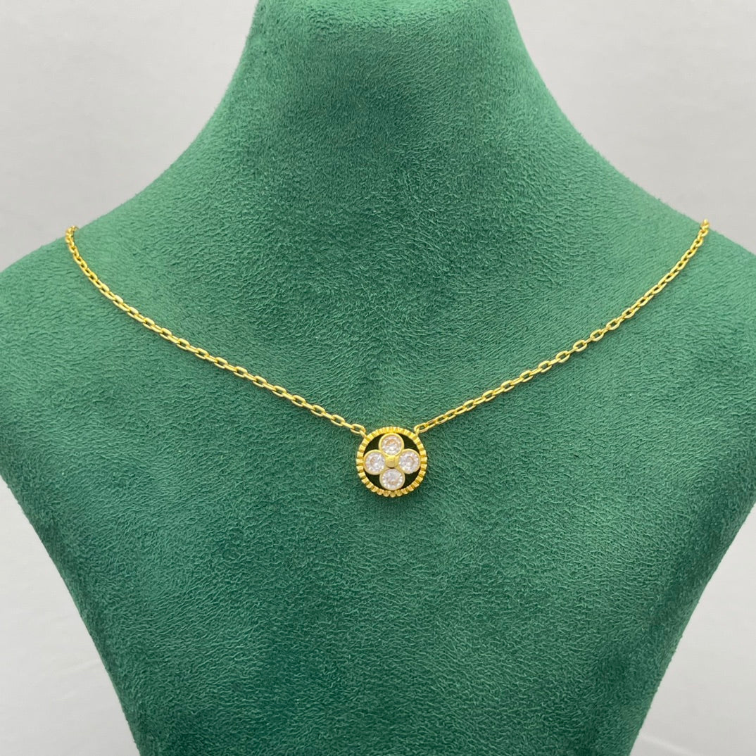 Round Halo Four-Stone Clover Pendant Necklace