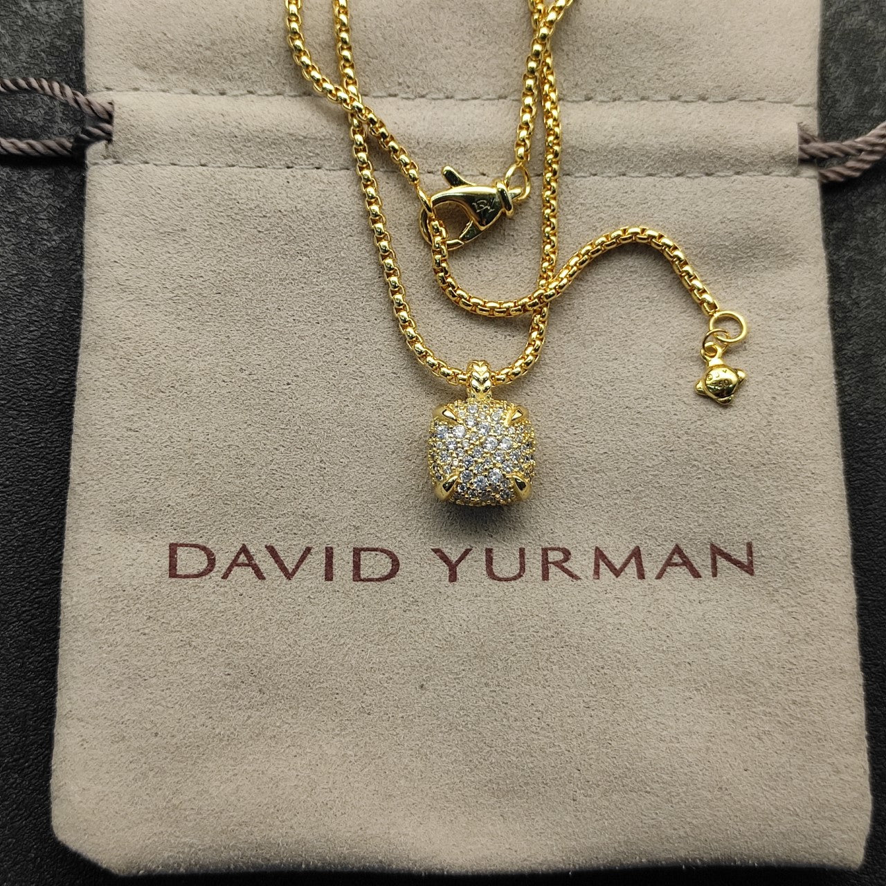 Micro Pavé Dome Pendant Box Chain Necklace