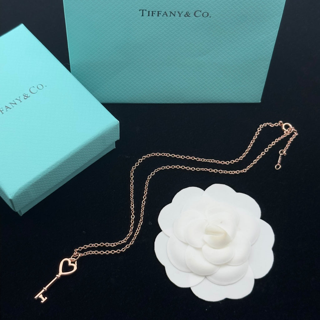 Open Heart Key Pendant Delicate Chain Necklace – Gold, Silver & Rose Gold