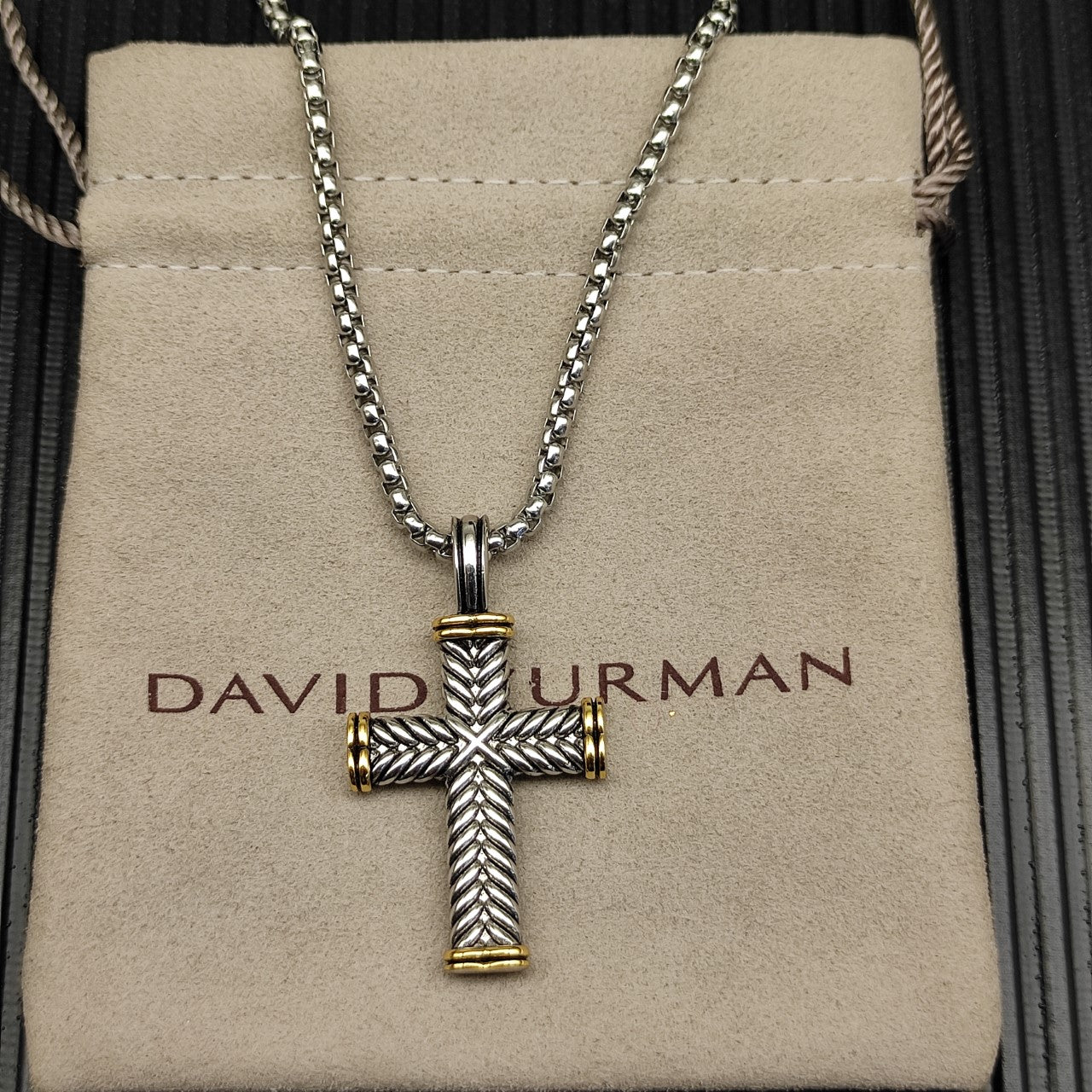 Twisted Rope Cross Pendant Necklace – Gold & Silver
