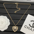 Pearl Grid Heart Pendant Necklace | Crystal Logo | Curb Chain | Gold & Silver