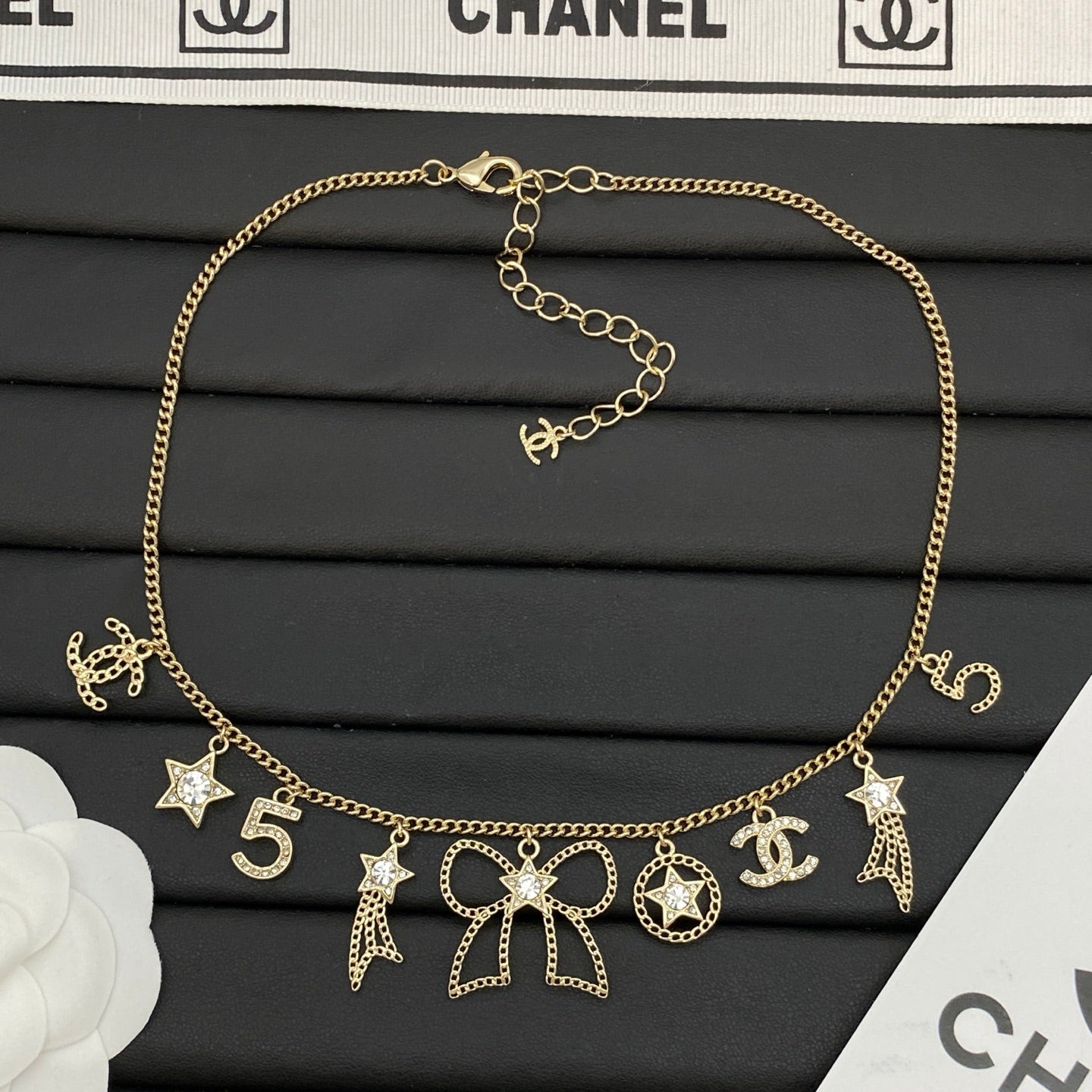 Multi-Charm Station Necklace | Star, Bow & Number Drop | Crystal Accent | Curb Chain | Gold & Silver Tone