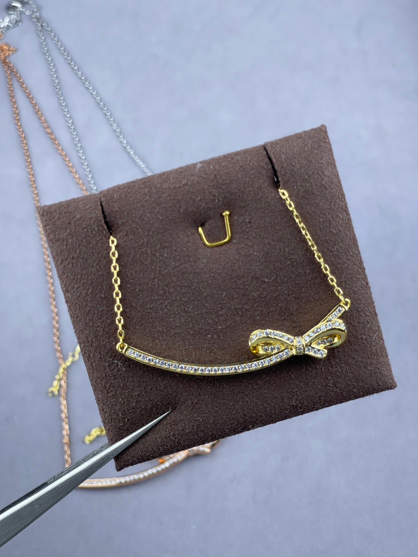 Pavé Crystal Bow Bar Pendant Necklace