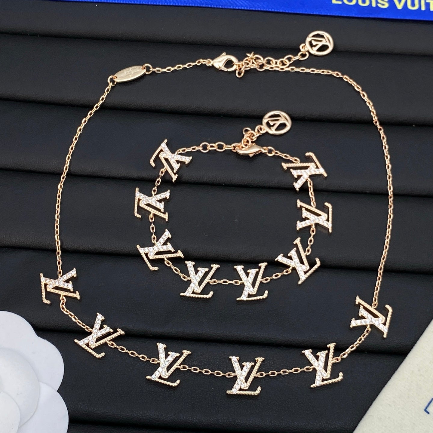 Pavé Crystal Monogram Letter Station Necklace & Bracelet Set