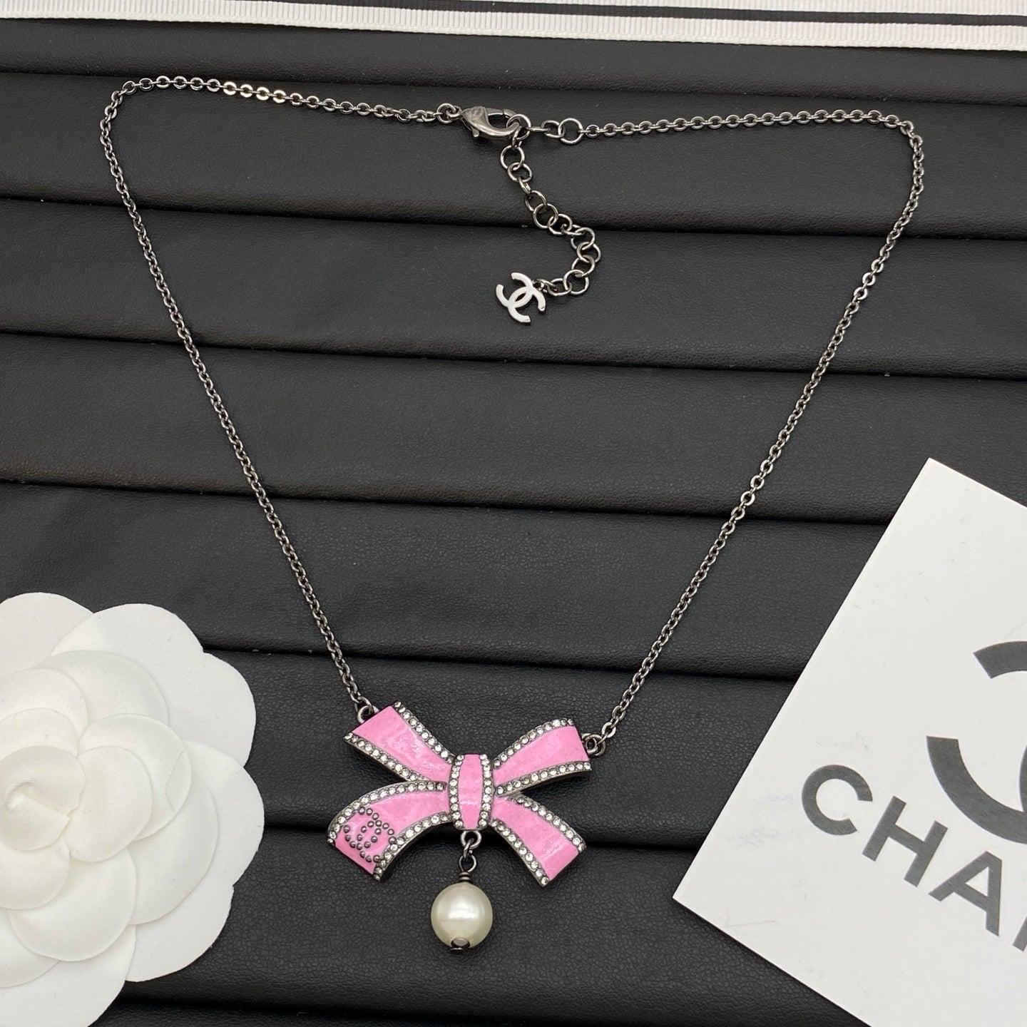 Crystal Bow Pearl Drop Necklace