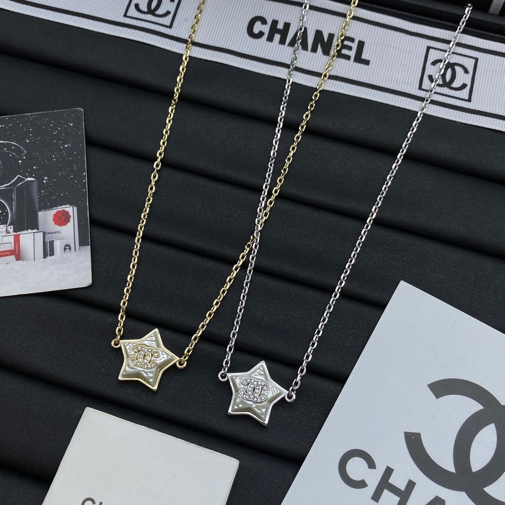 Puffy Star CC Crystal Pendant Necklace – Gold & Silver