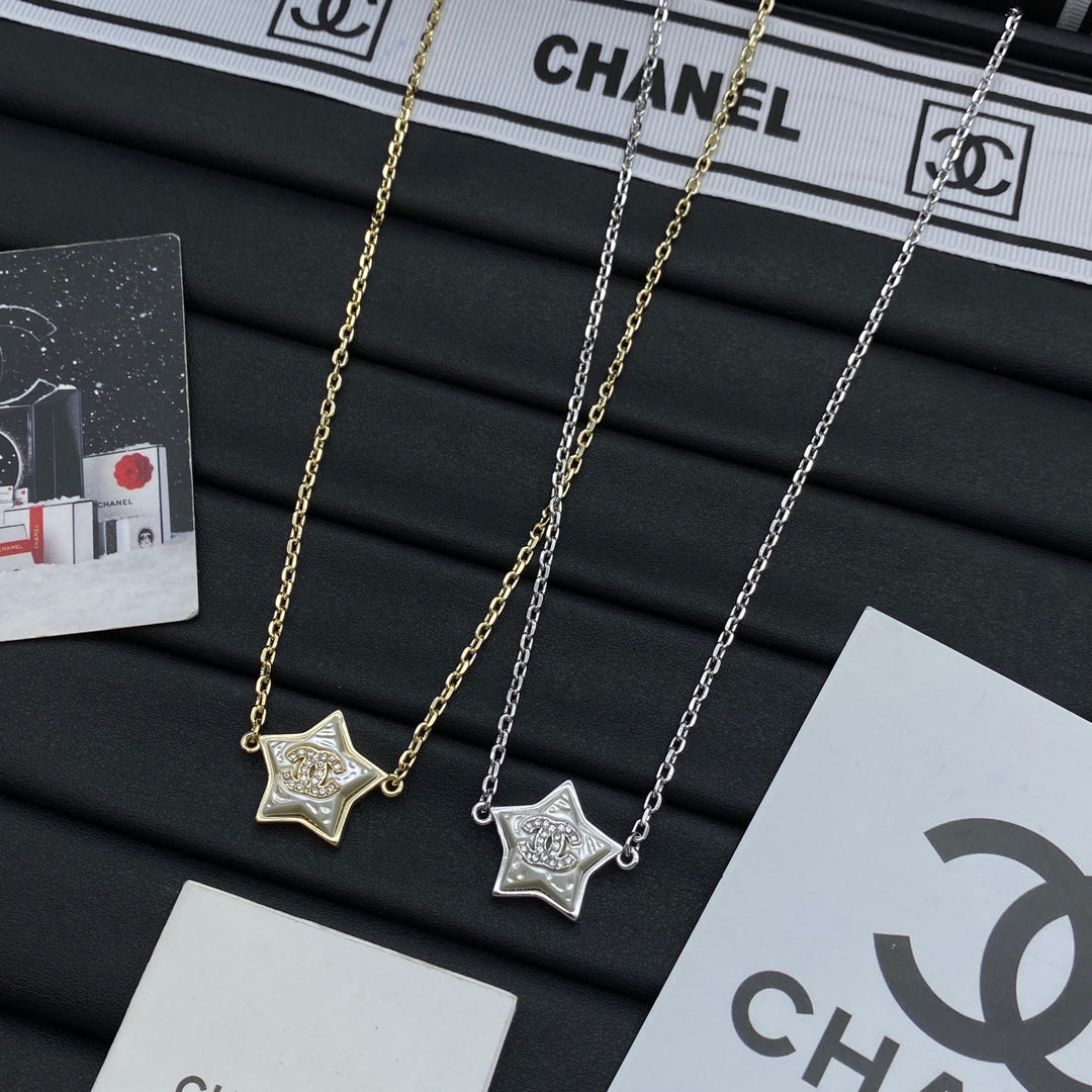 Puffy Star CC Crystal Pendant Necklace – Gold & Silver
