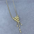 Crystal Pavé Rose Flower Tassel Pendant Necklace