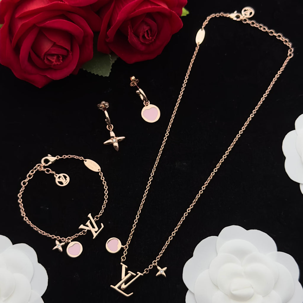 Pink Enamel Circle & Star Crystal Charm 4-Piece Set