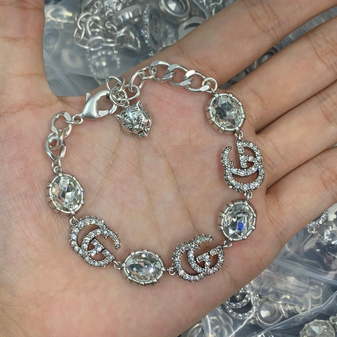Crimson Crystal Pavé Logo Station Necklace & Bracelet Set with Drop Earrings