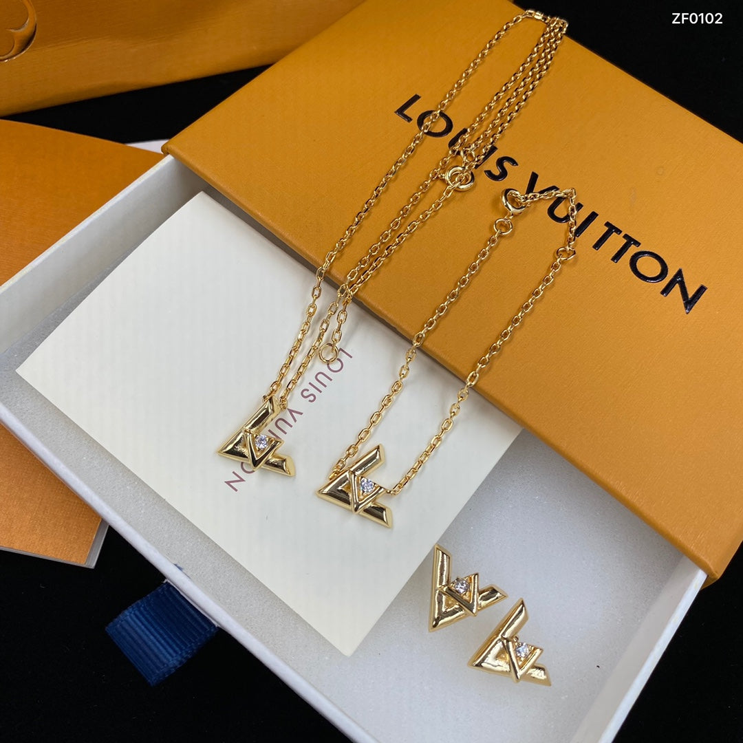 Bold Triangle Monogram Charm Necklace & Earrings