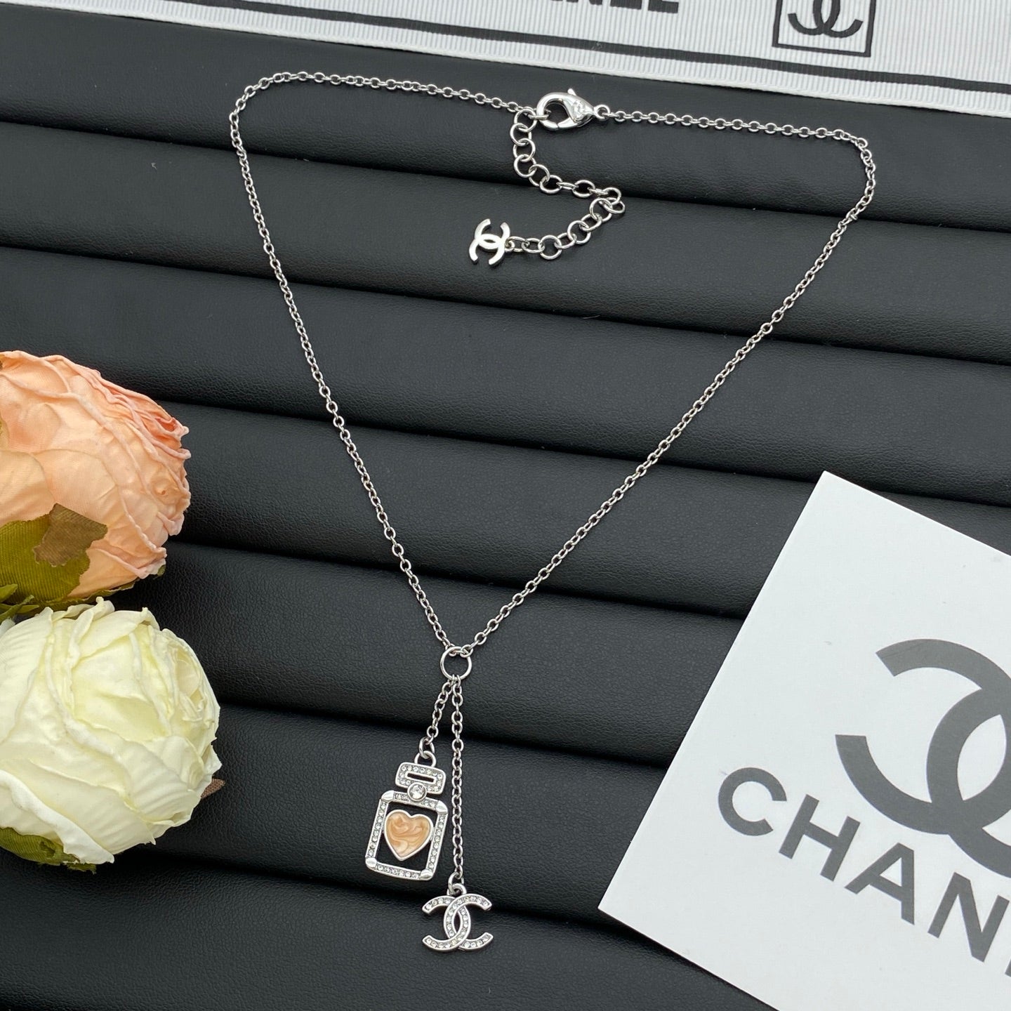 Crystal Heart Perfume Bottle Pendant Necklace