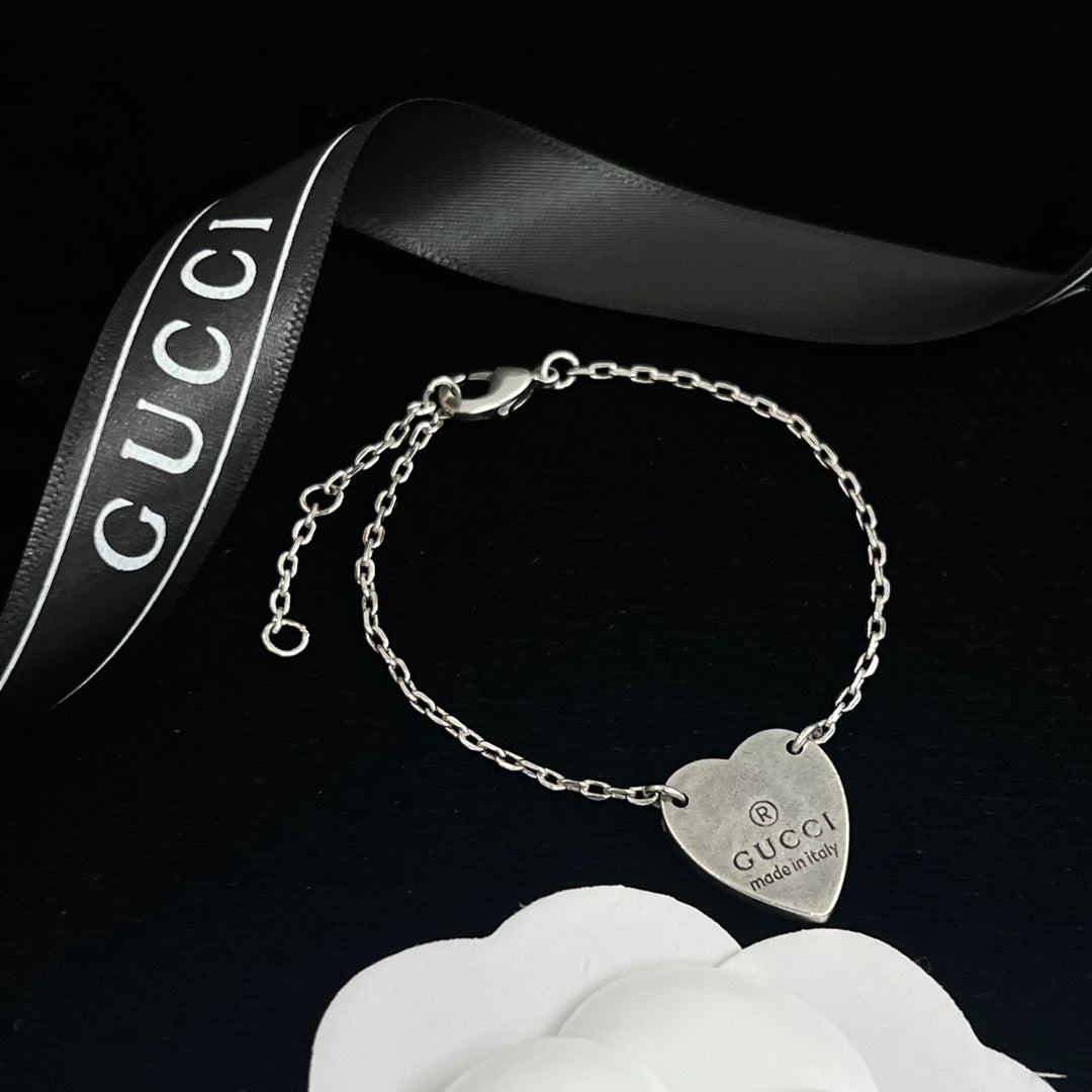Engraved Heart Charm Cable Chain Full Jewelry Set
