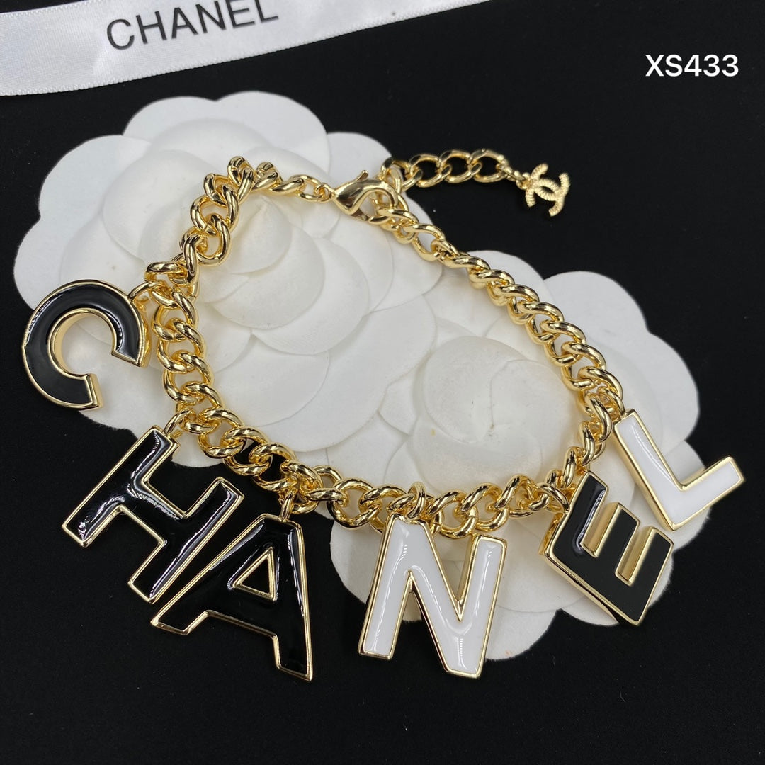 Black & White Enamel Letter Charm Jewelry Set
