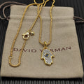 Hamsa Hand CZ Necklace with Blue Stone