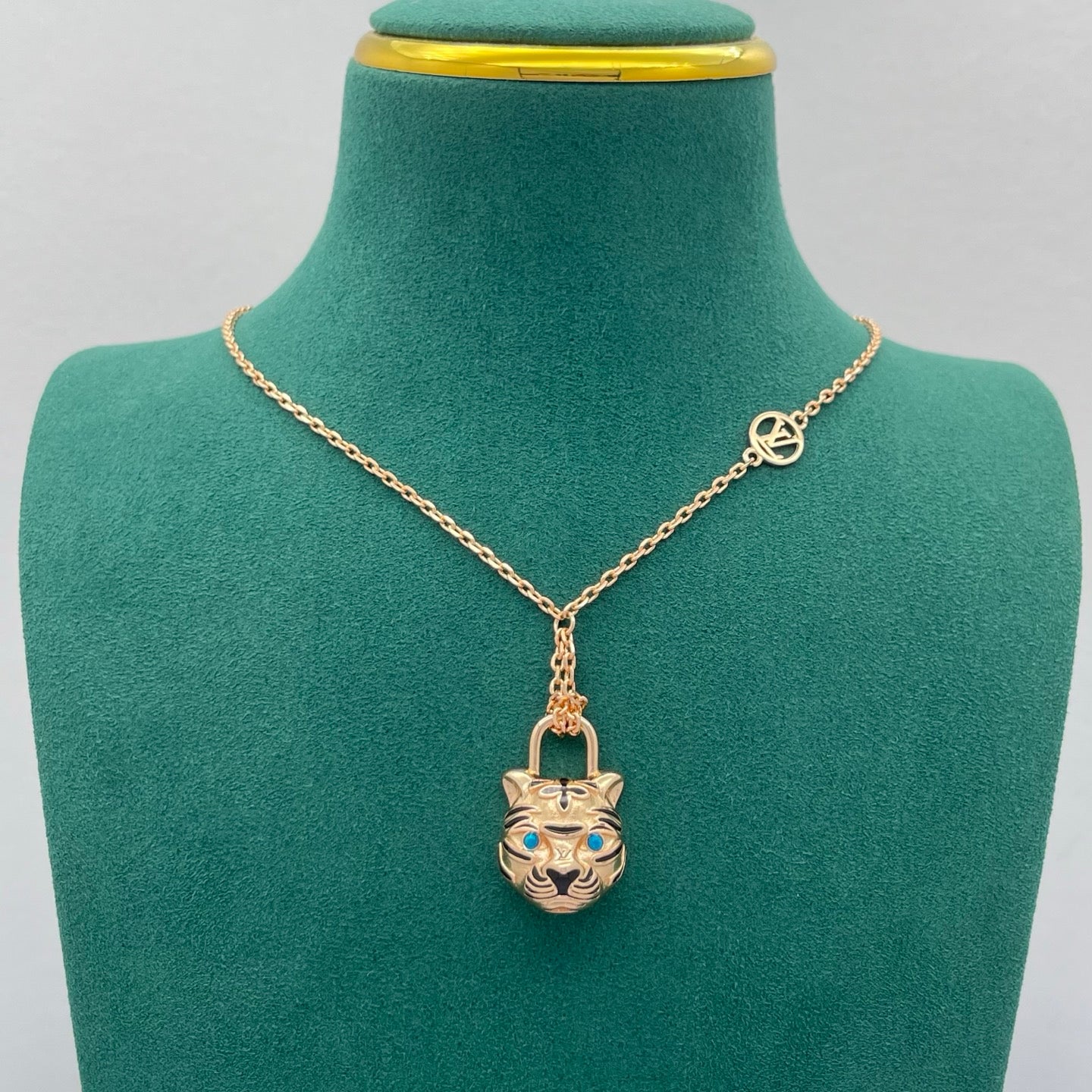 Tiger Face Lock Charm Pendant Necklace