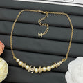 Faux Pearl Beaded Choker Necklace with Crystal Rondelle Accents – Gold & Silver