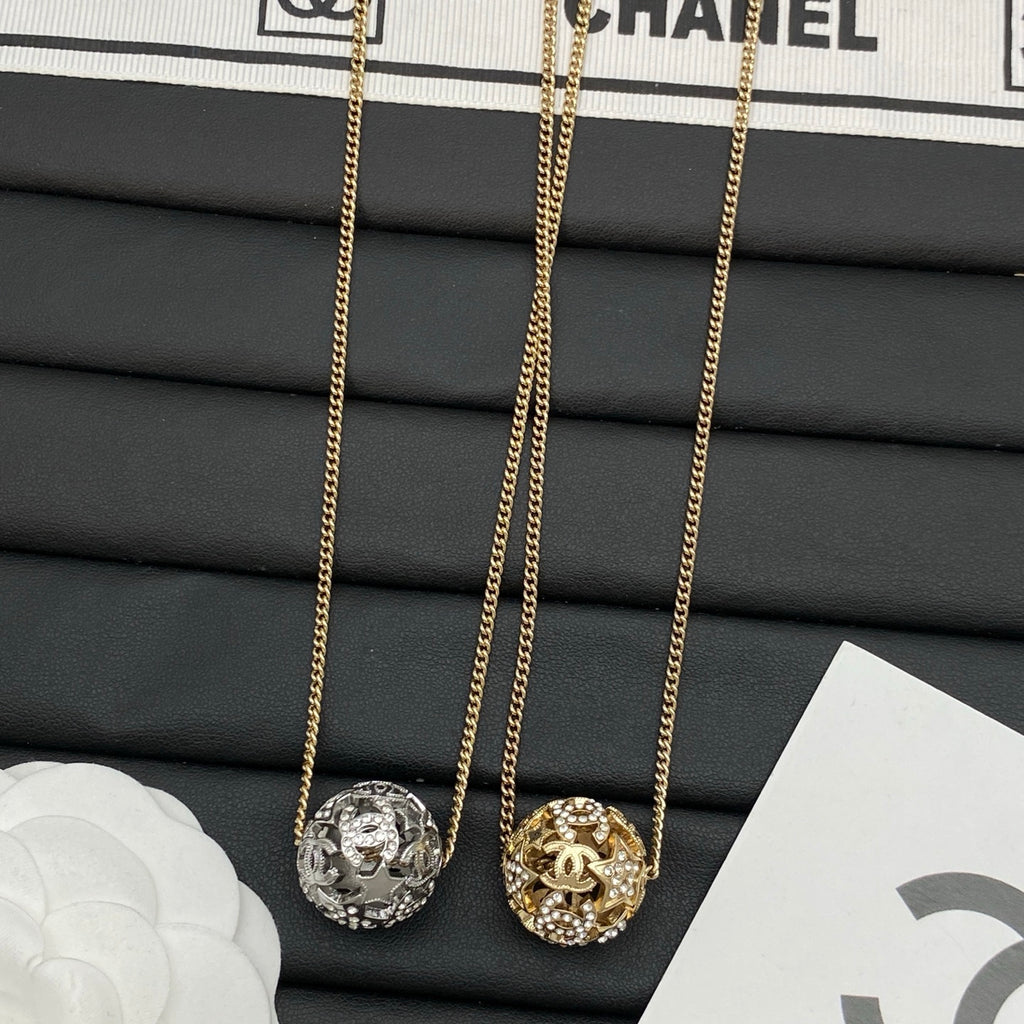 Hollow Ball Crystal Pendant Long Necklace