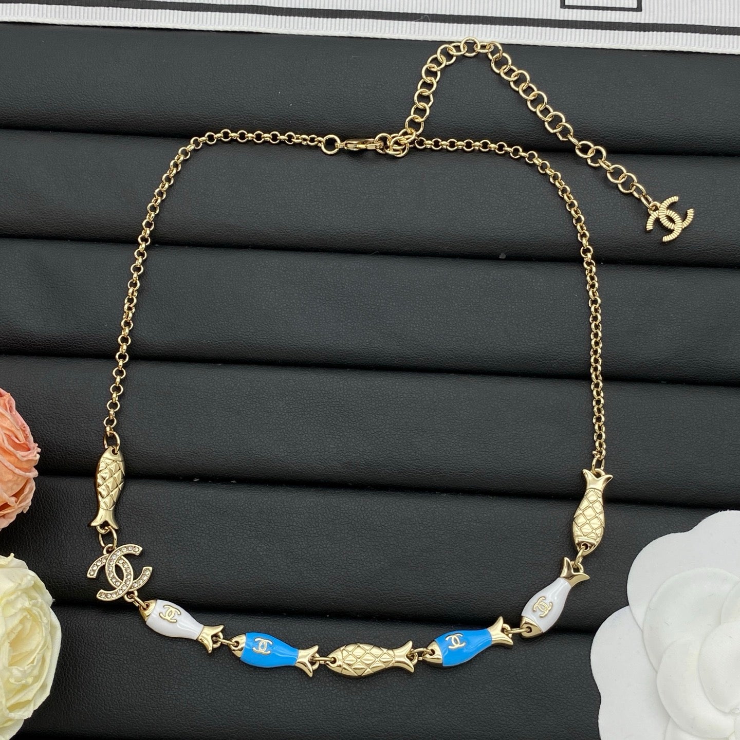 Enamel Fish Charm Chain Necklace – Gold & Silver Duo Set