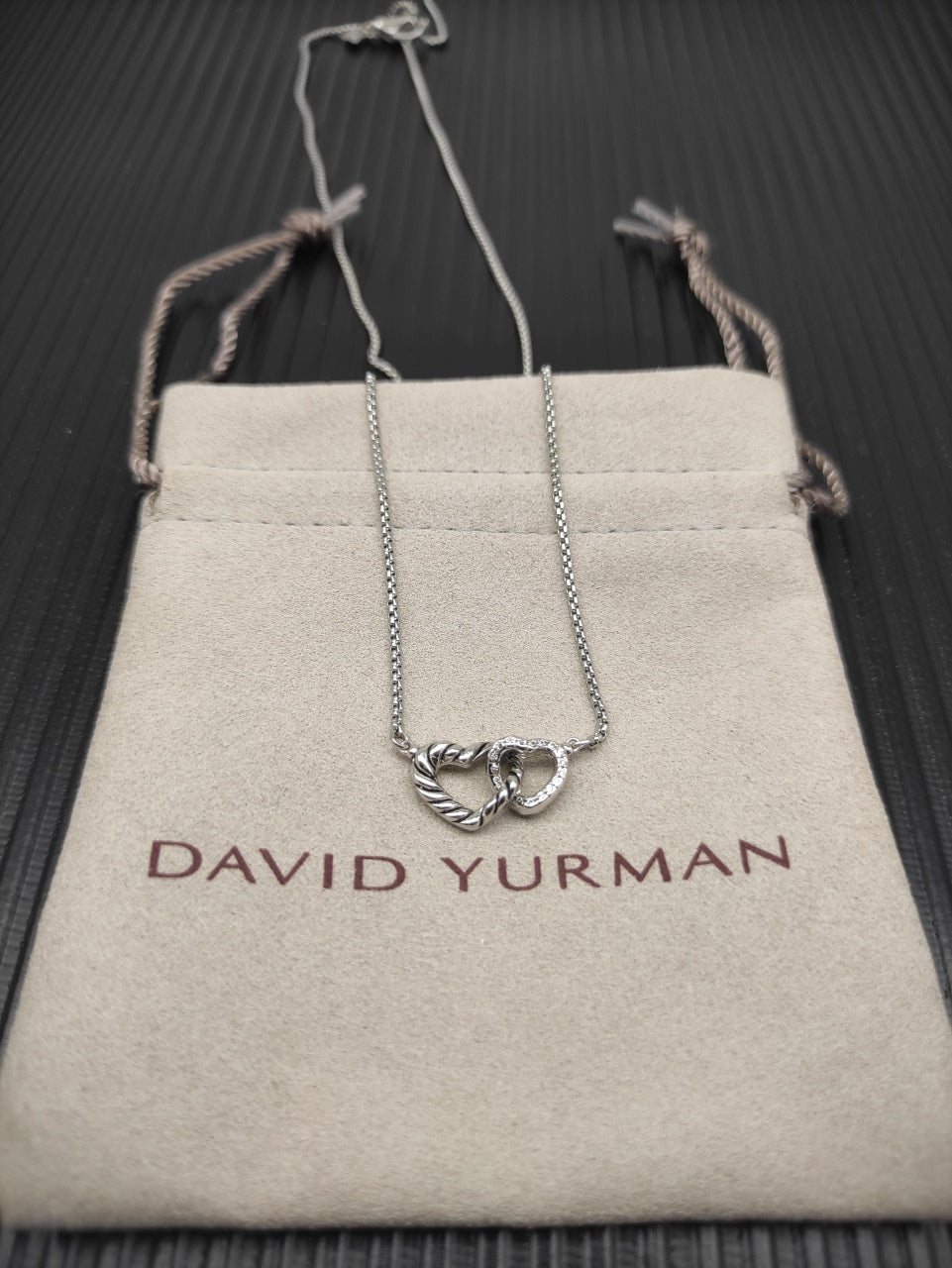Twisted Cable Double Heart Interlocking Pendant Necklace