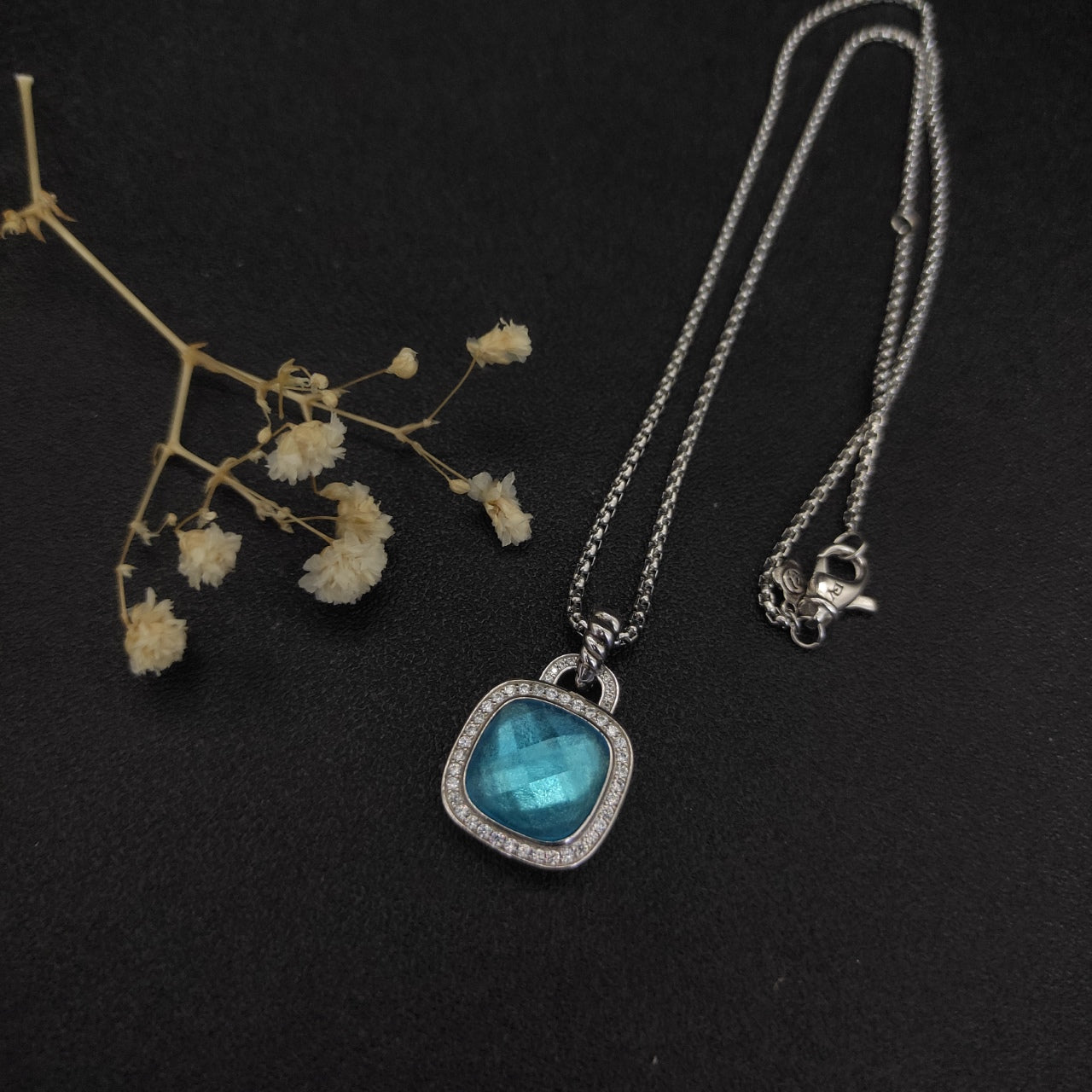 Colorful Crystal Square Pendant Necklace & Ring Set