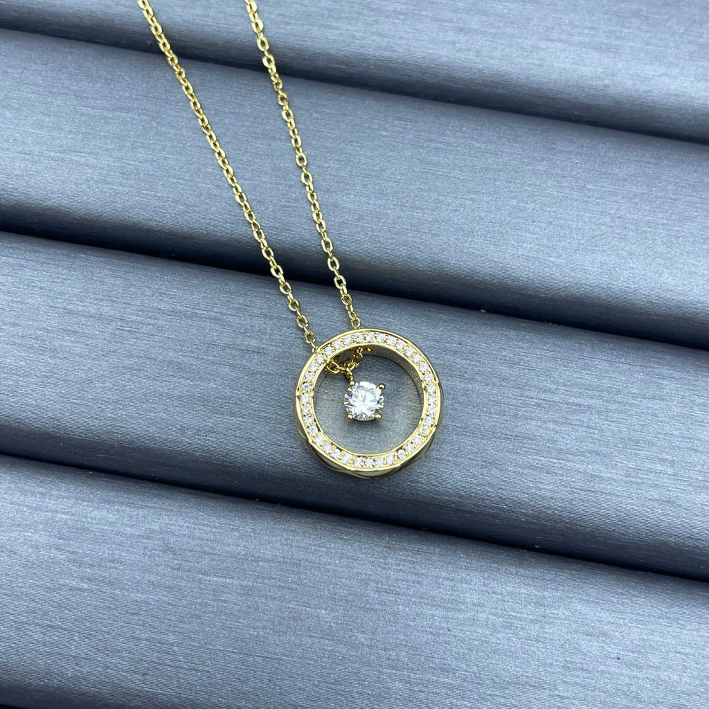 Crystal Pavé Open Circle Floating Solitaire Pendant Necklace