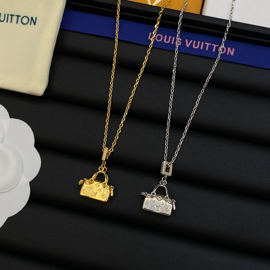 3D Mini Monogram Handbag Charm Pendant Necklace – Gold & Silver-Tone Chain