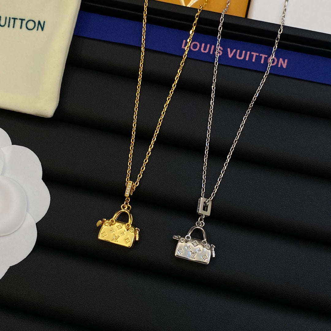 3D Mini Monogram Handbag Charm Pendant Necklace – Gold & Silver-Tone Chain