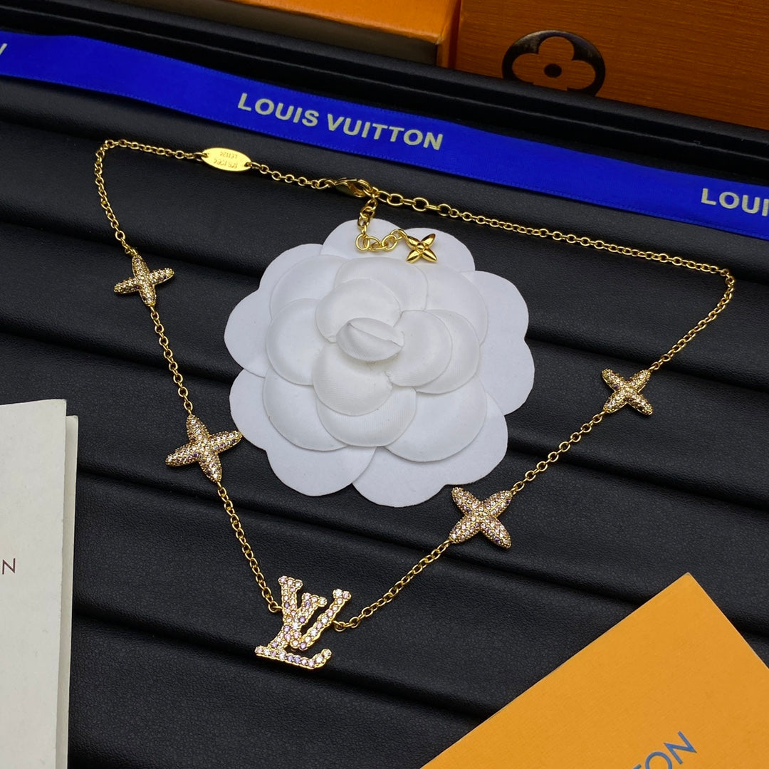 Pavé Four-Point Star Multi-Station Cable Chain Necklace