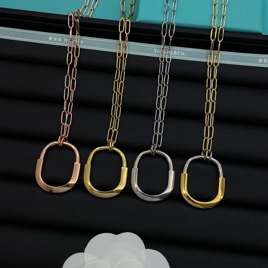 Polished Rounded Square Open Link Pendant Paperclip Chain Necklace – 4 Colors
