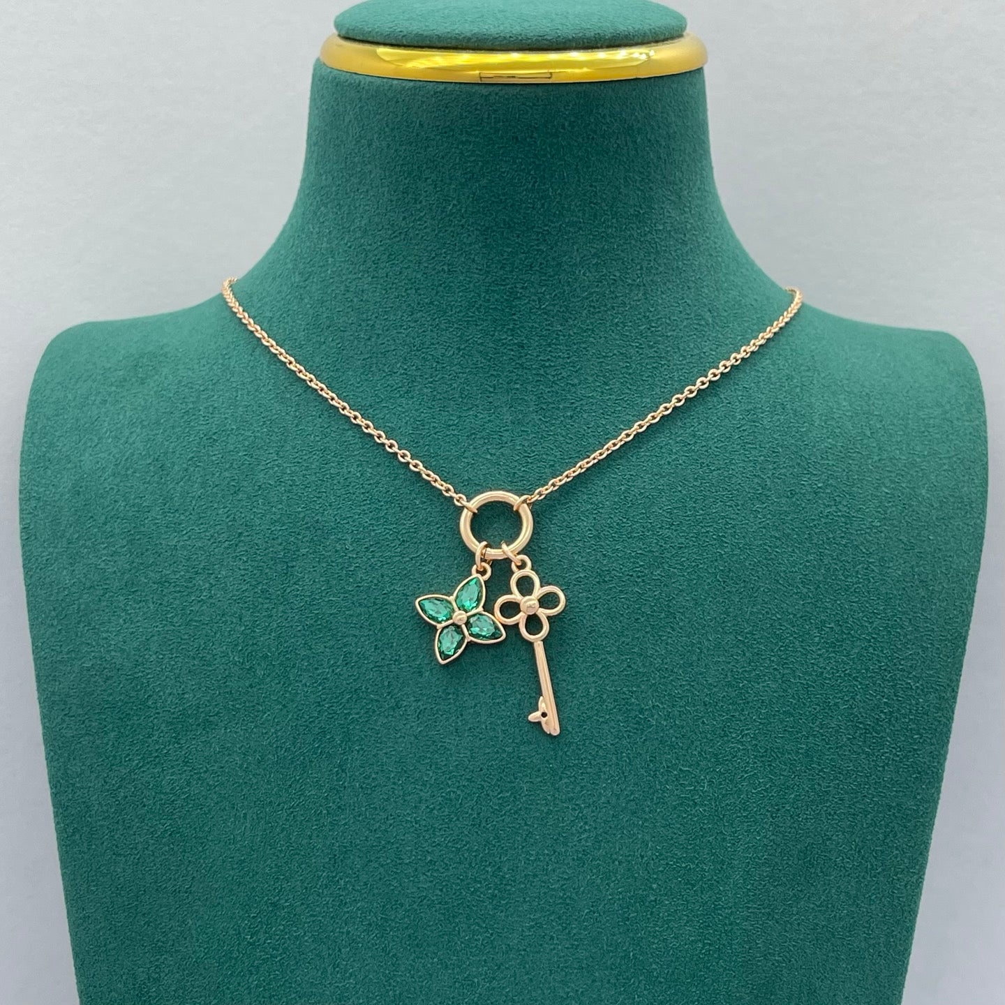 Emerald Floral Key Pendant Necklace