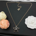 Black Enamel Star Pendant Necklace | Crystal Logo | Gold & Silver Tone