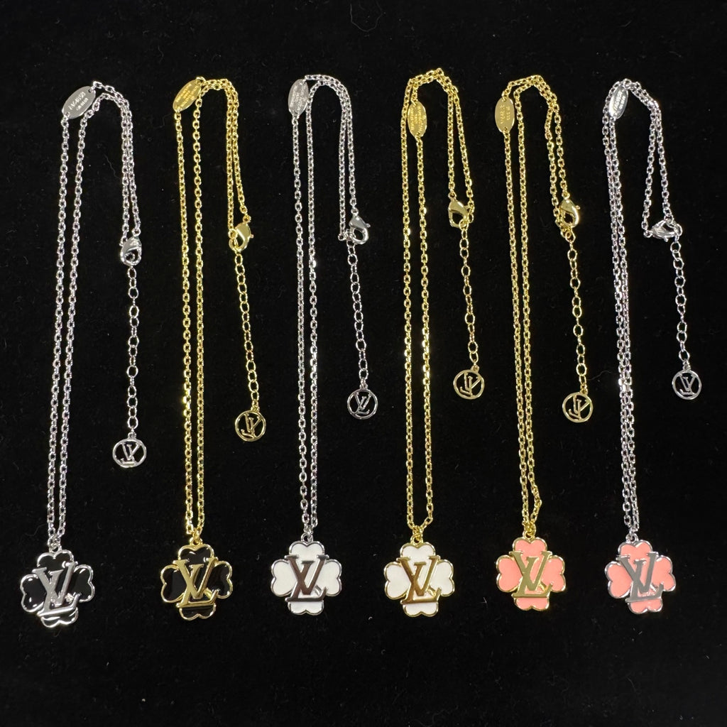Enamel Clover Logo Pendant Necklace – Multi-Color