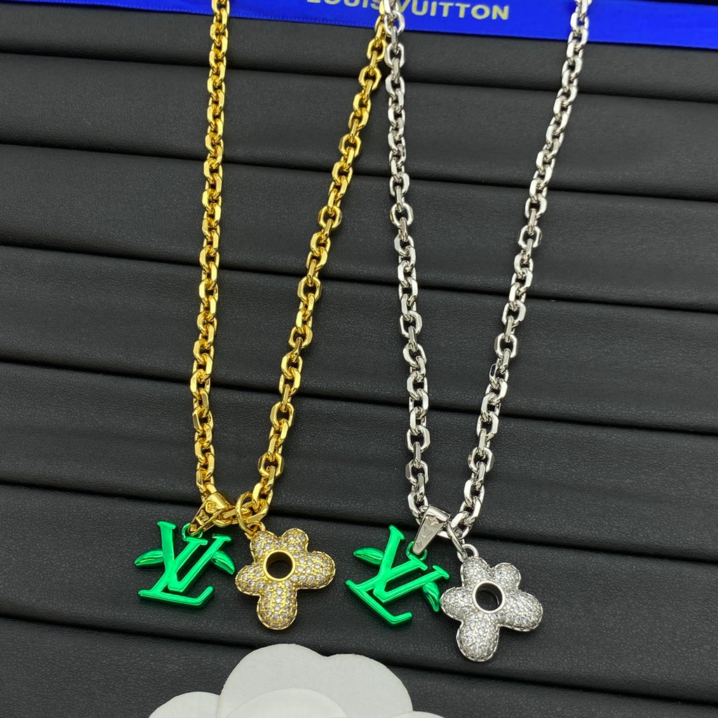 Pavé Four-Petal Flower Open Center Pendant O-Link Chain Necklace