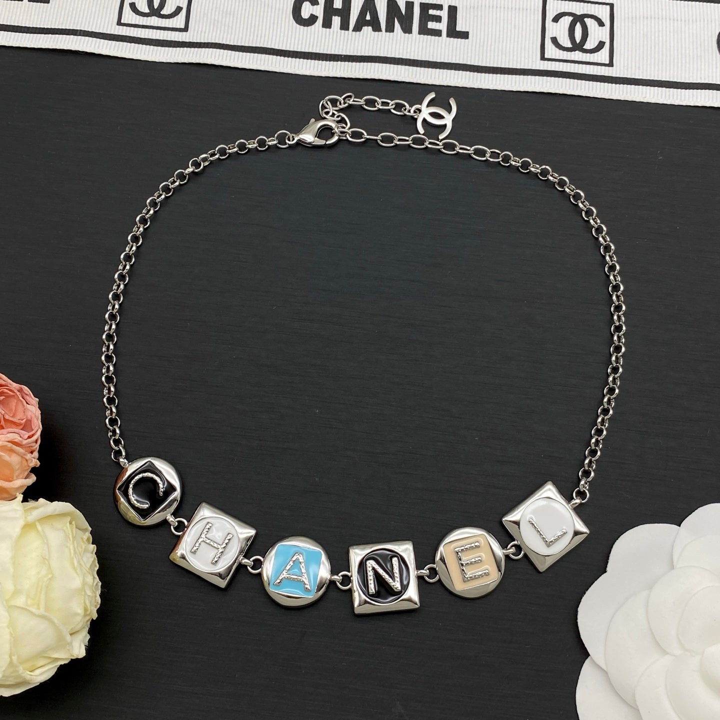 Letter Block Charm Necklace | Enamel & Crystal | Gold & Silver Tone