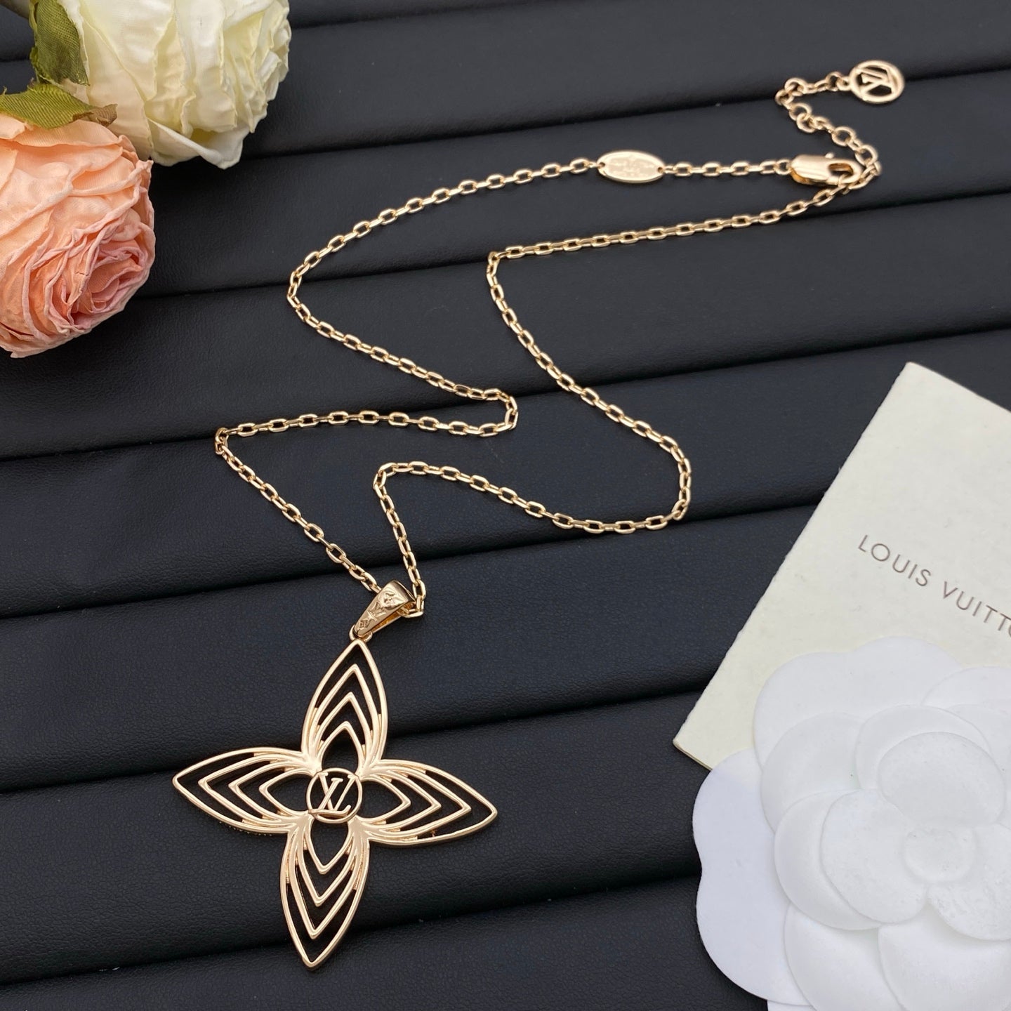 Oversized Hollow Four-Petal Flower Pendant Long Necklace