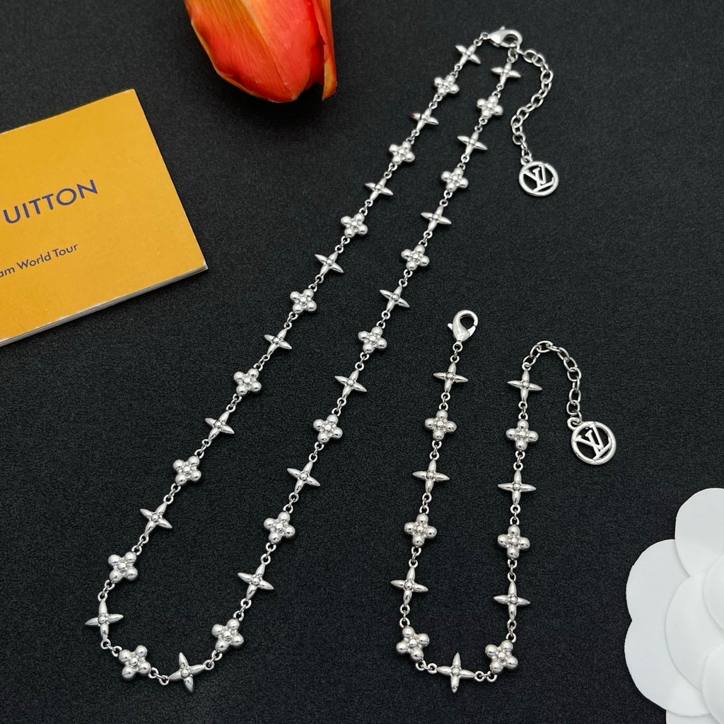 Floral Station Chain Necklace & Bracelet Set