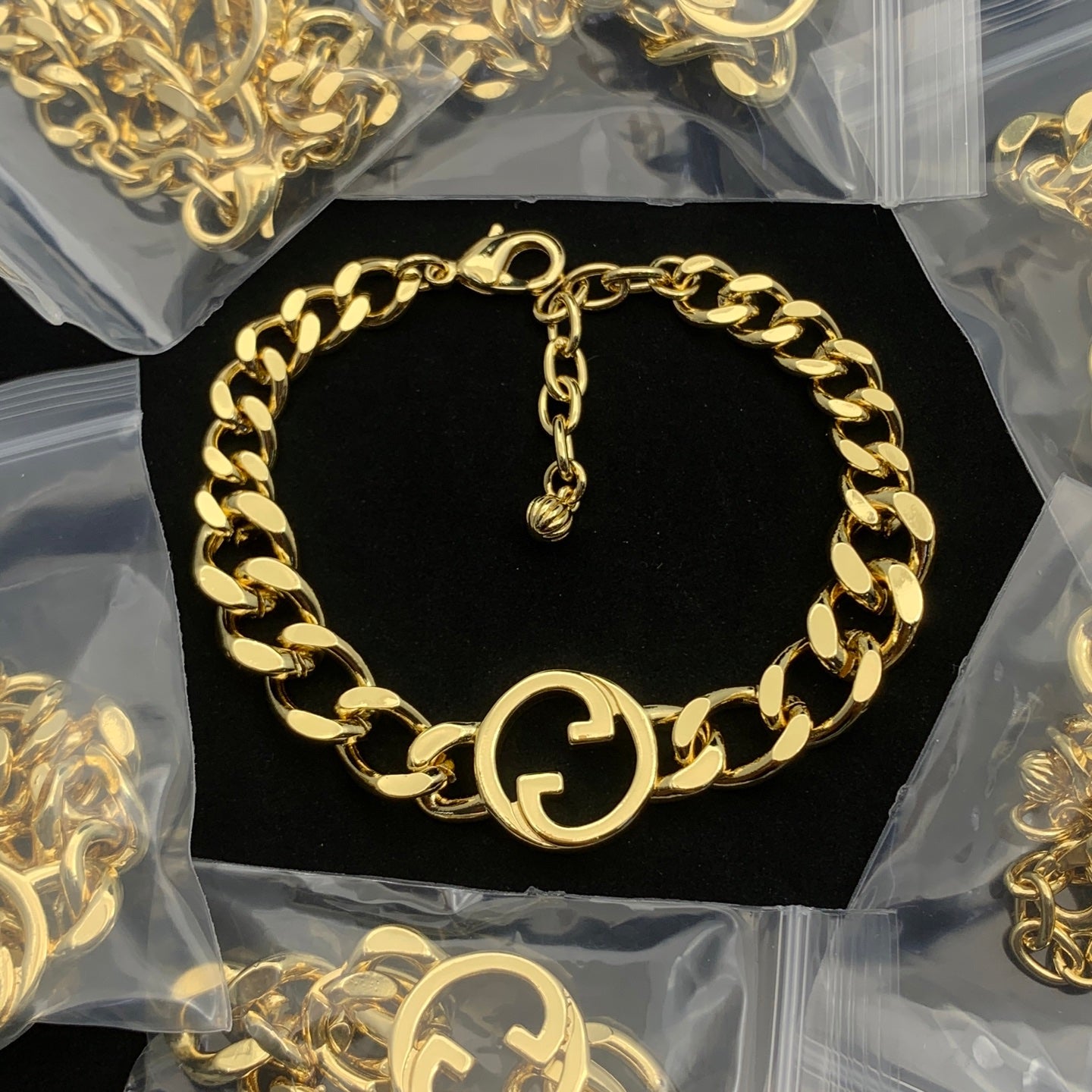 Cuban Link Double Ring Logo Jewelry Set