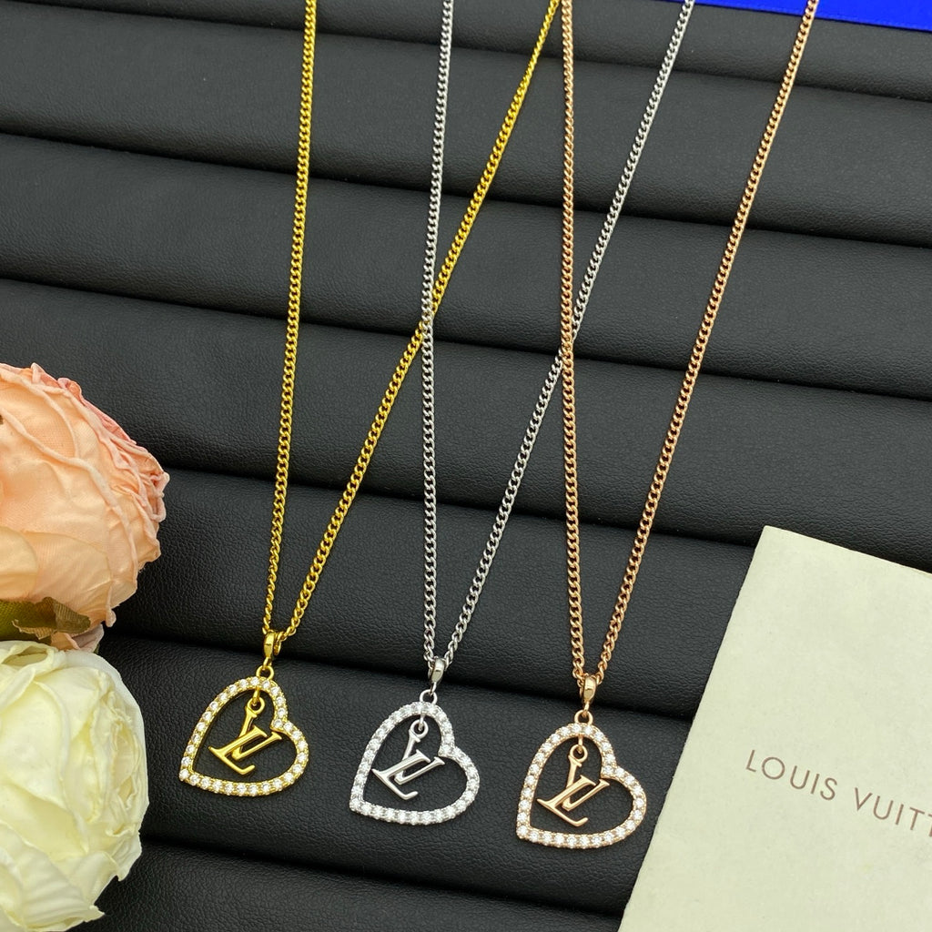 Pavé Open Heart Letter Charm Cuban Chain Necklace