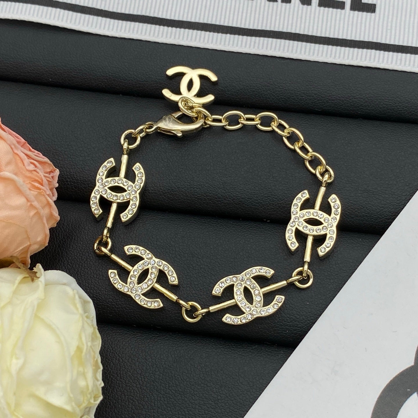 Multi CC Crystal Charm Chain Necklace & Bracelet Set