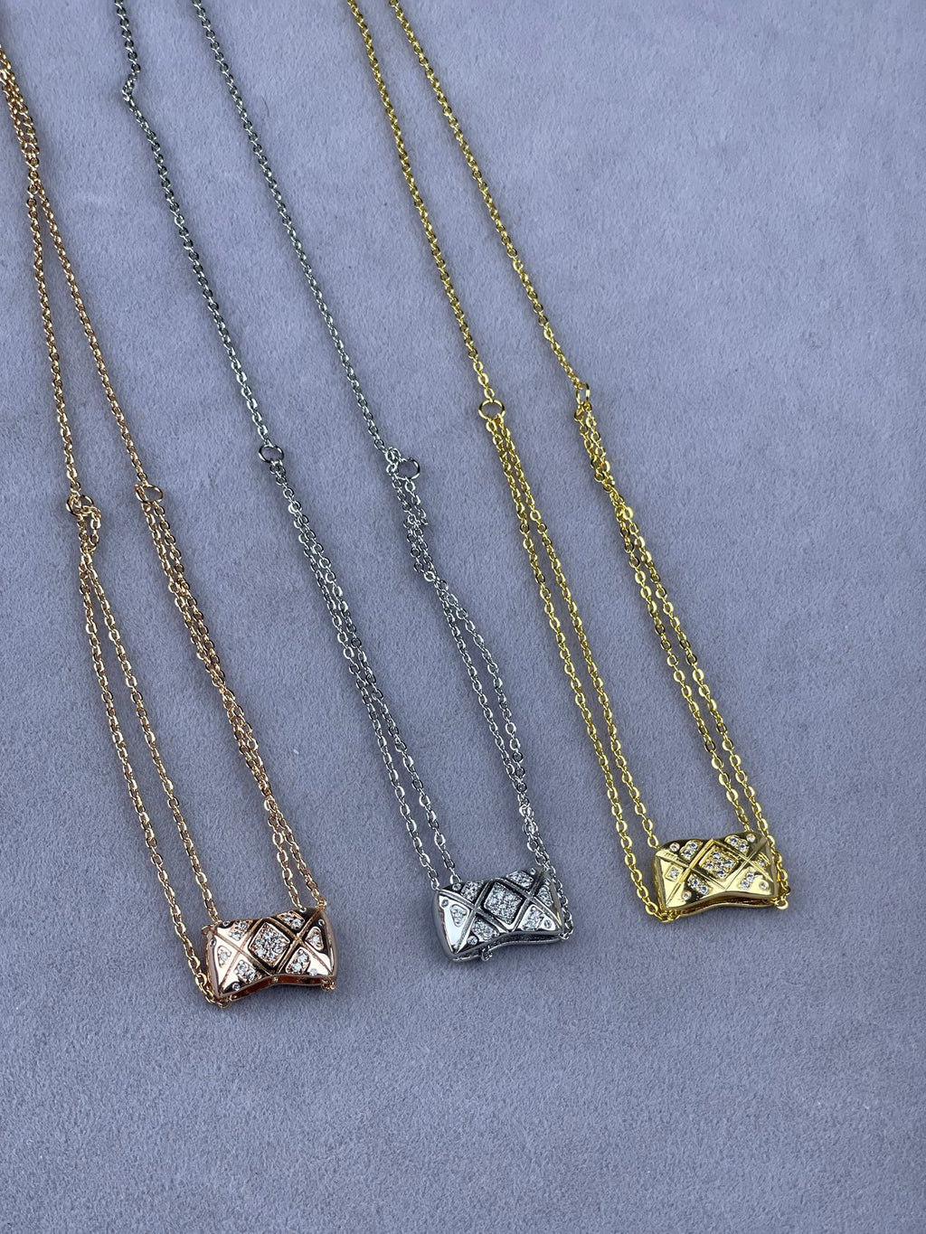 Quilted Pavé Crystal Bar Pendant Necklace