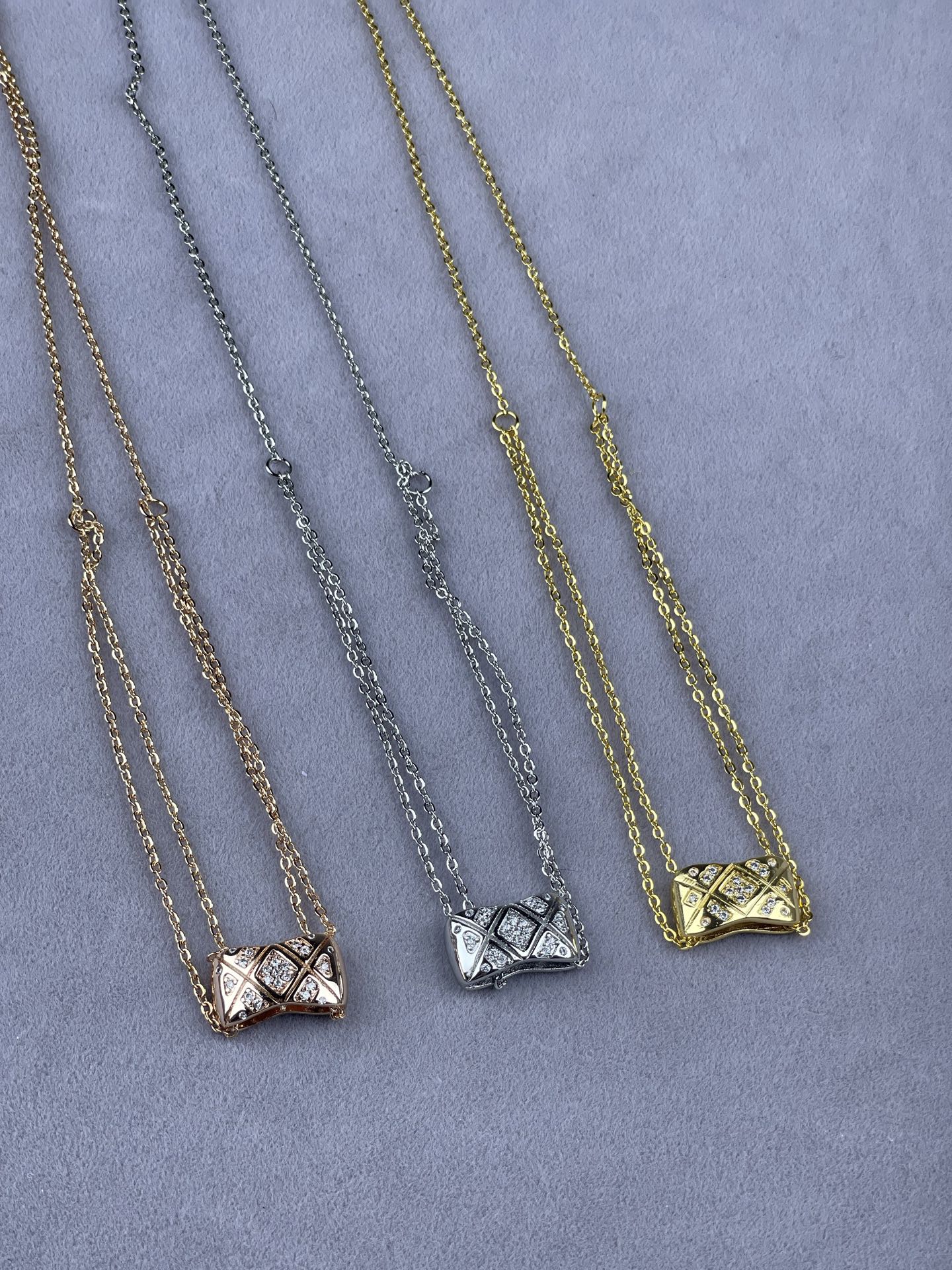 Quilted Pavé Crystal Bar Pendant Necklace