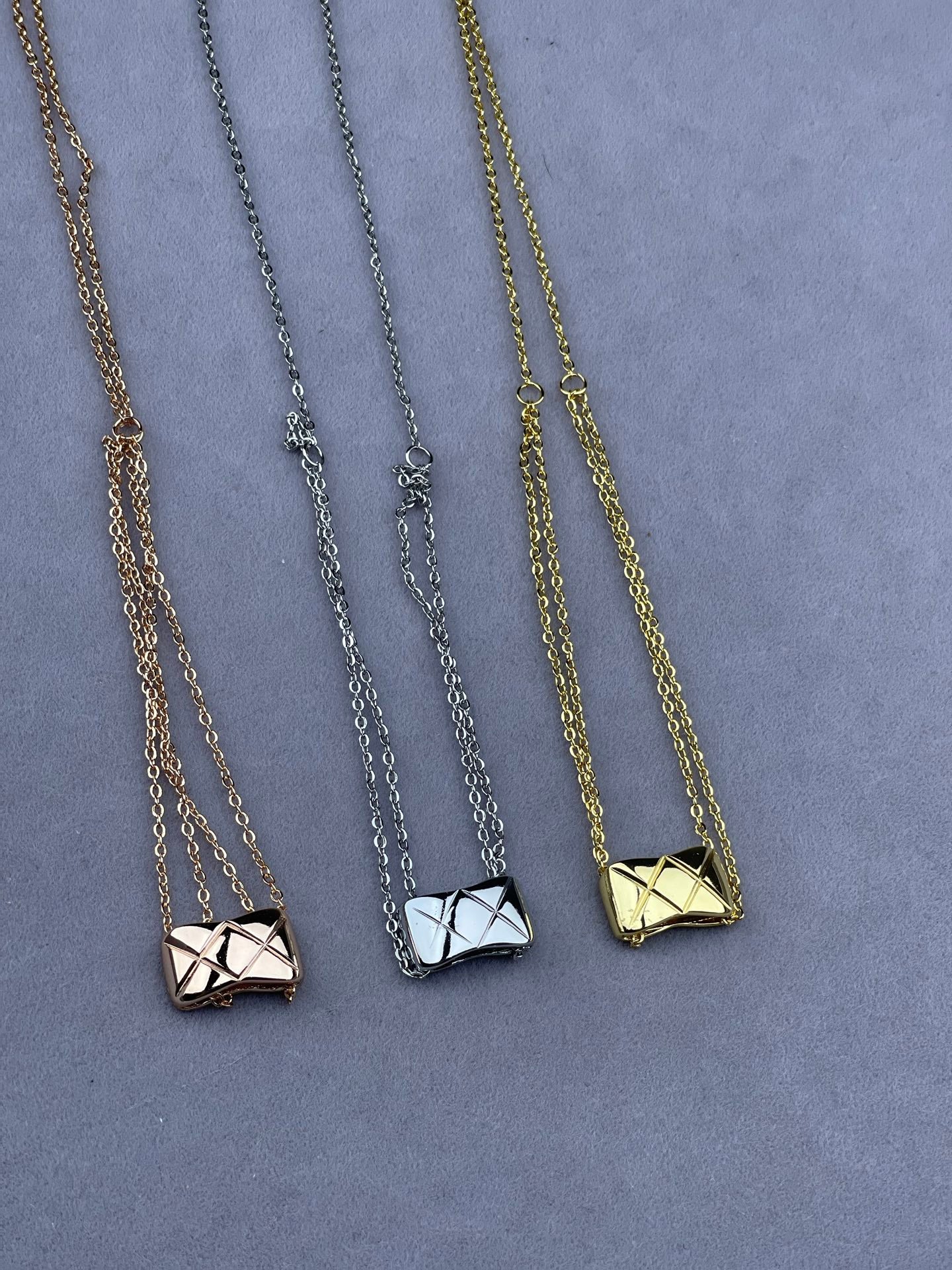 Quilted Mini Bag Pendant Necklace