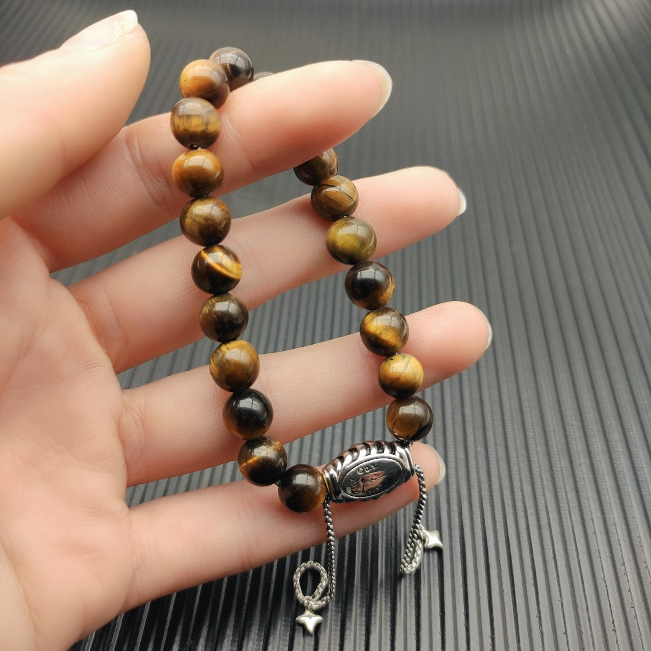 Natural Gemstone Bead Stretch Bracelet with Star Charm