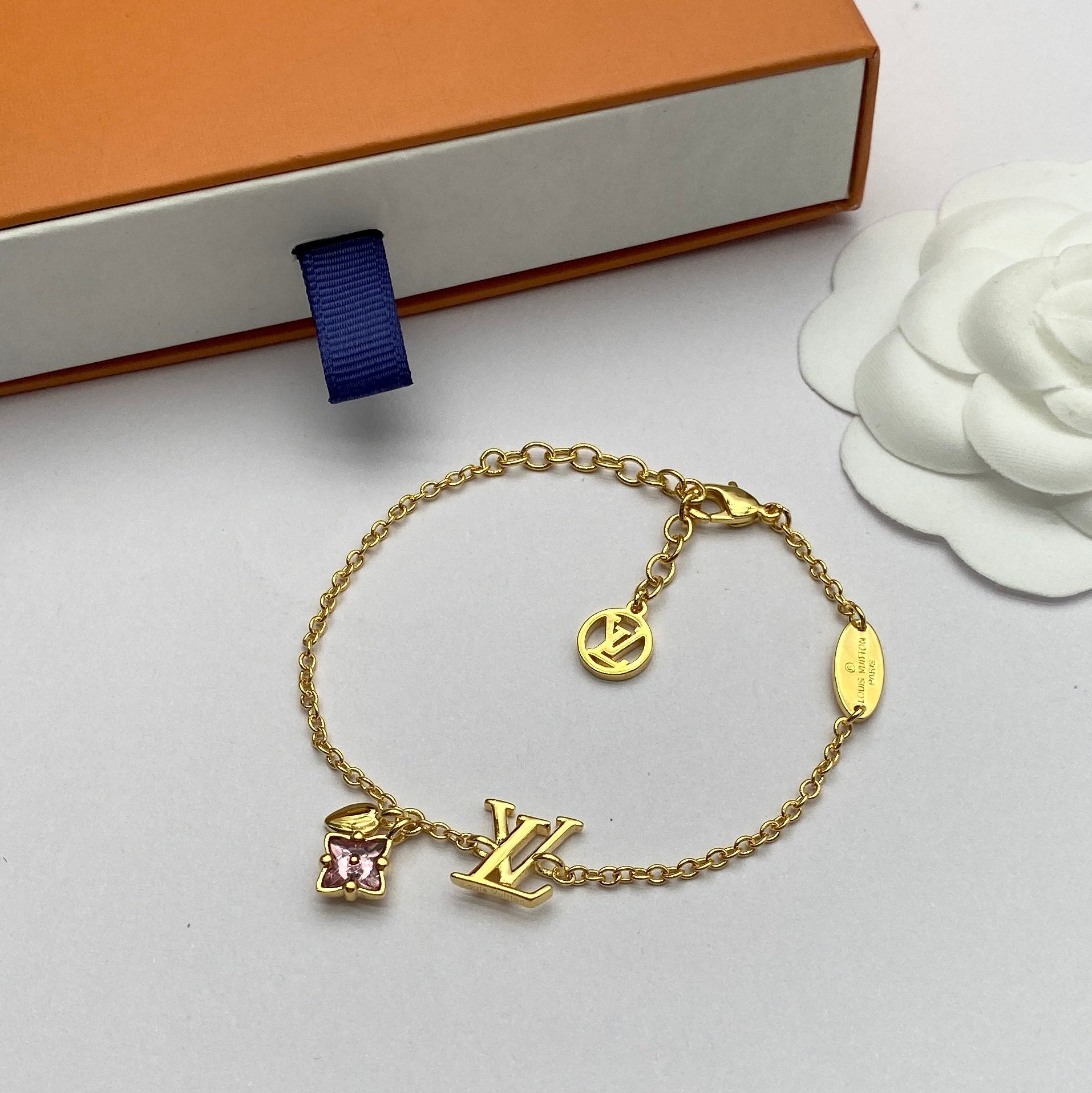 Multicolor Flower &amp; Letter Charm Gold Chain Jewelry Set