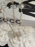 Pearl & Crystal Bow Pendant Necklace & Earrings Set