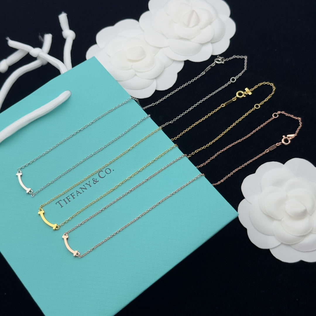 Polished Smile Curved Bar T-End Pendant Necklace – Gold, Silver & Rose Gold